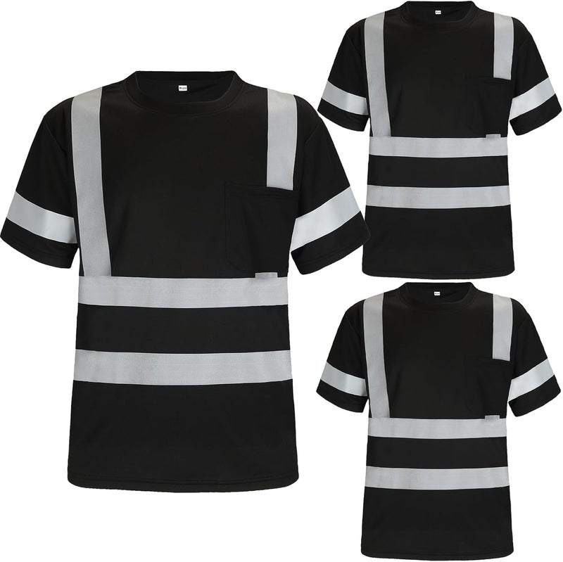 Wuple Store Safety Shirts for Men Construction Short Sleeve Quick Dry with Pocket Workwear, Class 3 High Visibility Shirts with Reflective Strips Black L 3PCS - Image 2